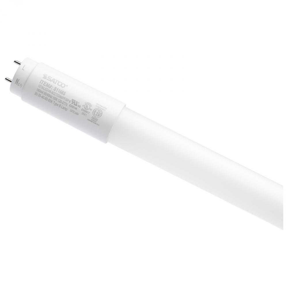 15 Watt T8 LED; 48 Inch; 30K/35K/40K/50K/65K CCT Selectable; Medium Bi Pin Base; Type B Ballast