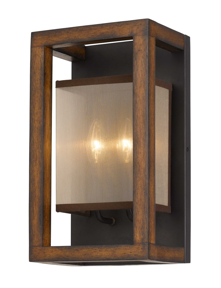 14" Height Rubber Wood and Metal Wall Sconce in Wooden Finish