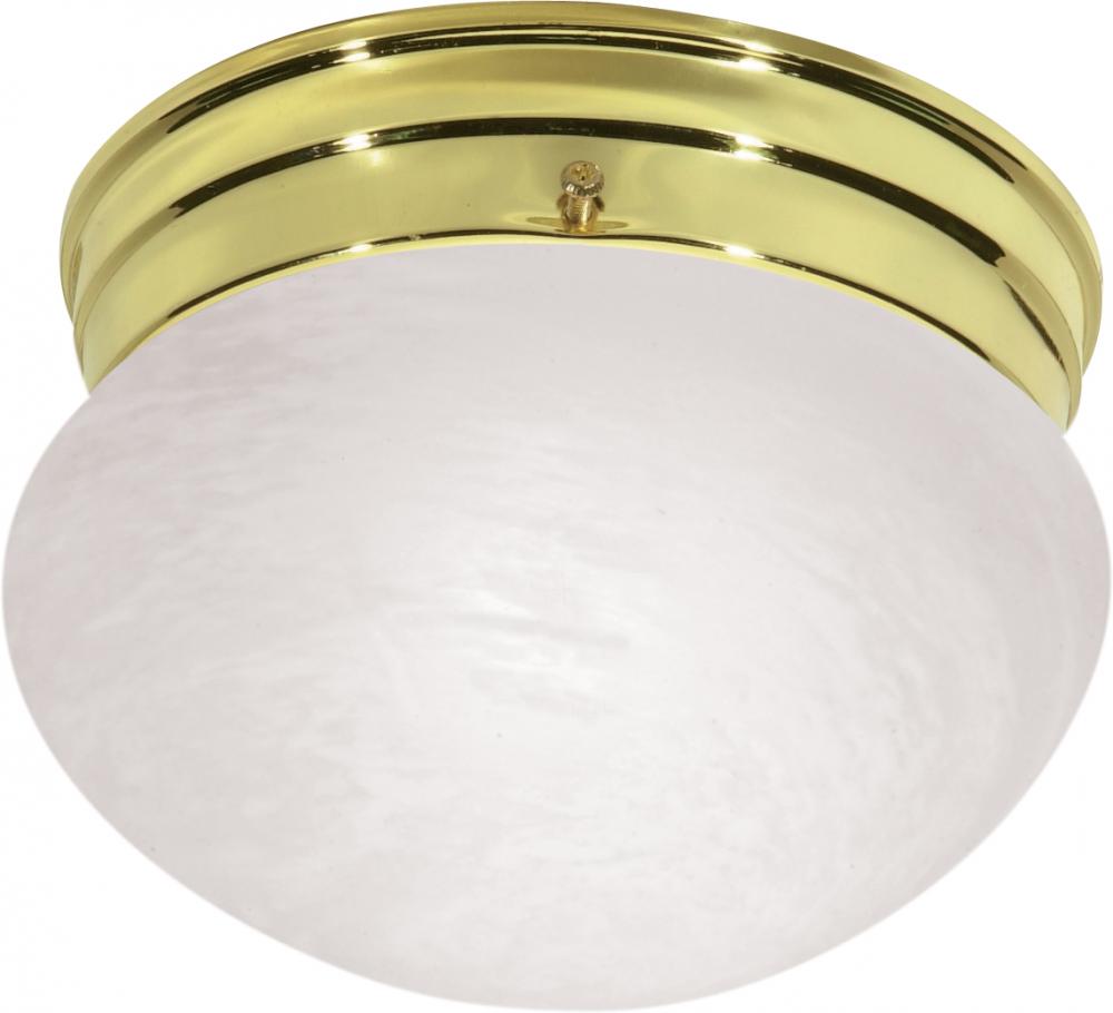 1 Light - 8" - Flush with Alabaster Glass - Polished Brass Finish