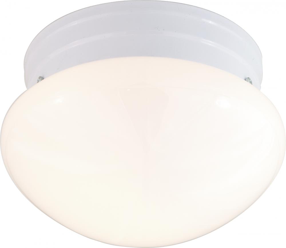 1 Light - 8" Flush with White Glass - White Finish